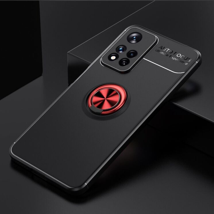 Чехол с магнитным кольцом UniCase Magnetic Ring для Xiaomi Redmi Note 11 Pro (Chinese) / Note 11 Pro+ - Black / Red: фото 2 из 10