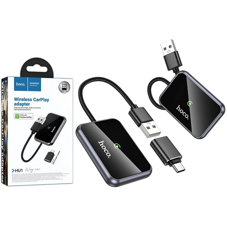 Беспроводной автомобильный адаптер Hoco HU1 (Wireless Apple CarPlay) - Black: фото 5 из 8