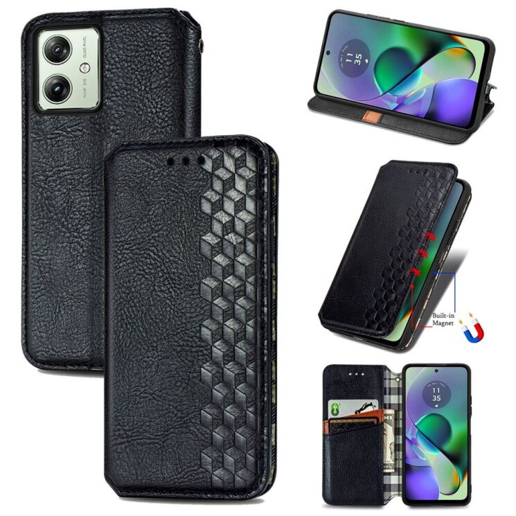 Чехол Deexe Rhombus Wallet для Motorola Moto G54 - Black: фото 4 из 10