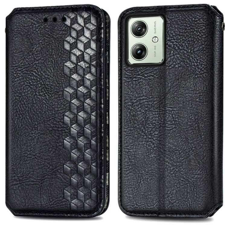 Чехол Deexe Rhombus Wallet для Motorola Moto G54 - Black: фото 1 из 10