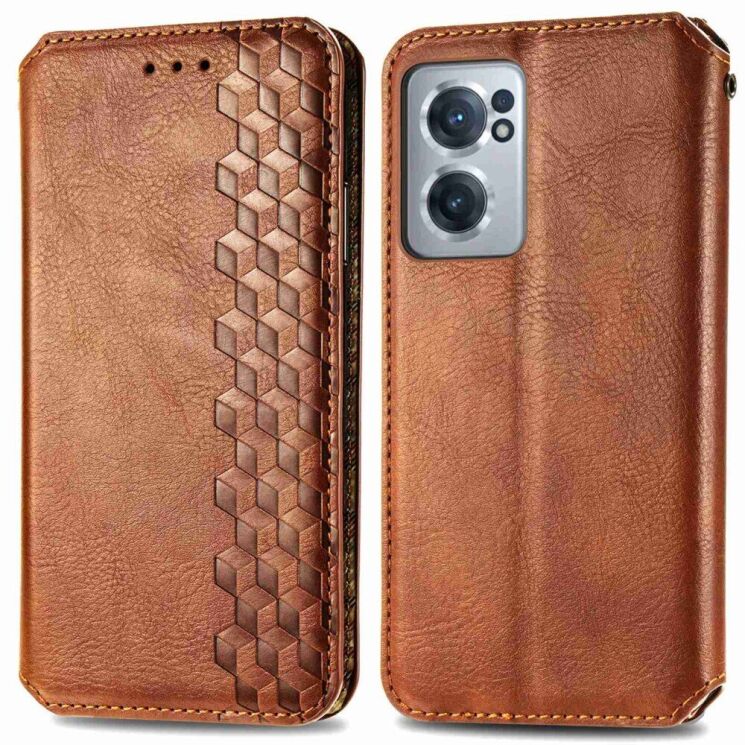 Чехол Deexe Rhombus Wallet для OnePlus Nord CE 2 - Brown: фото 1 из 8