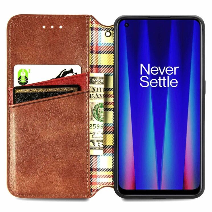 Чехол Deexe Rhombus Wallet для OnePlus Nord CE 2 - Brown: фото 2 из 8