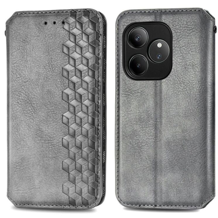 Чехол Deexe Rhombus Wallet для Realme GT 6 - Grey: фото 1 из 7