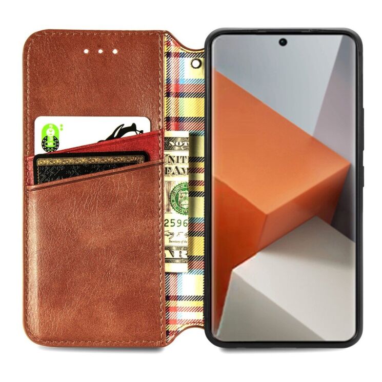 Чехол Deexe Rhombus Wallet для Xiaomi Redmi Note 13 Pro+ - Brown: фото 2 из 6