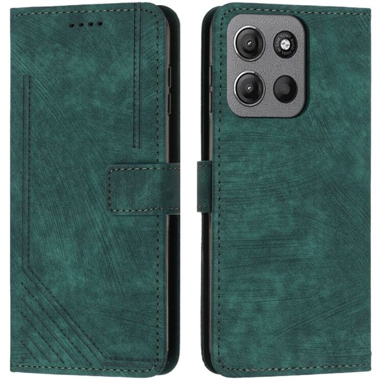 Чехол-книжка Deexe Lines Series для Motorola Moto G15 - Green: фото 1 из 11