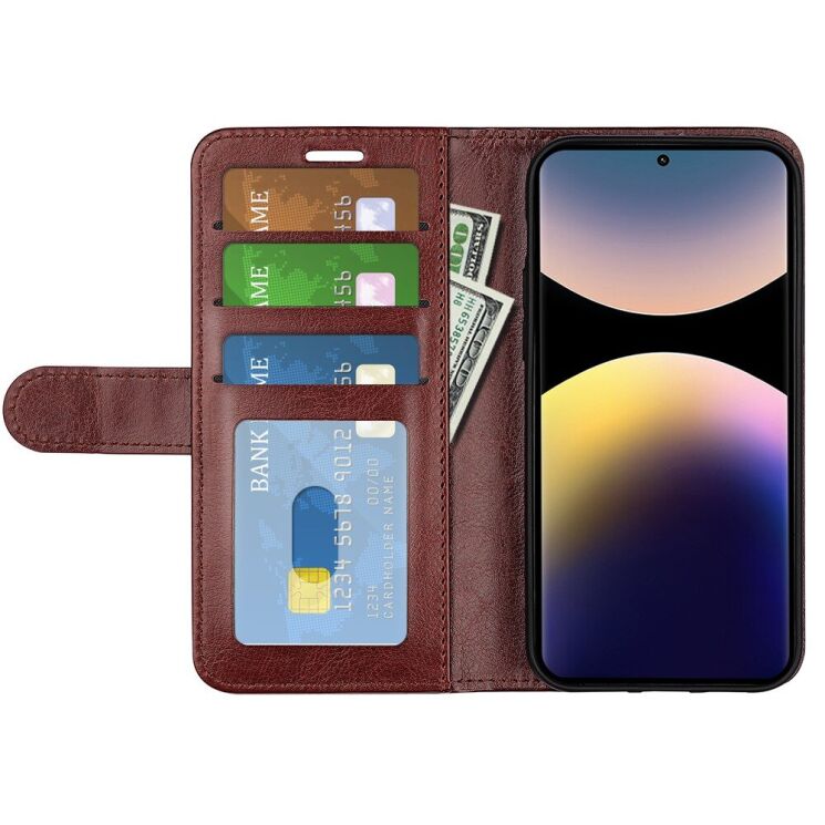 Чехол-книжка Deexe Wallet Style для Xiaomi Redmi Note 14 Pro - Brown: фото 2 из 7