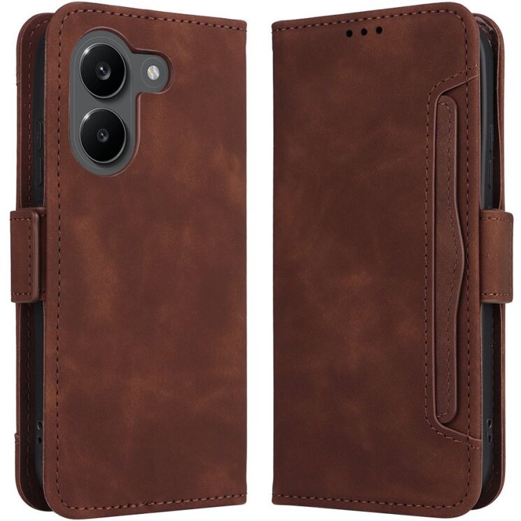 Чехол-книжка с карманами Deexe Wallet Stand для Xiaomi Poco X8 Pro - Brown: фото 1 из 17