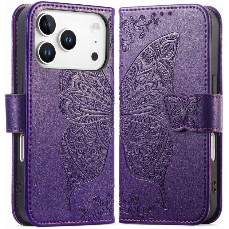 Чохол-книжка з малюнком UniCase Butterfly Pattern для iPhone 18 Pro Max / 17 Pro Max - Dark Purple: фото 1 з 9