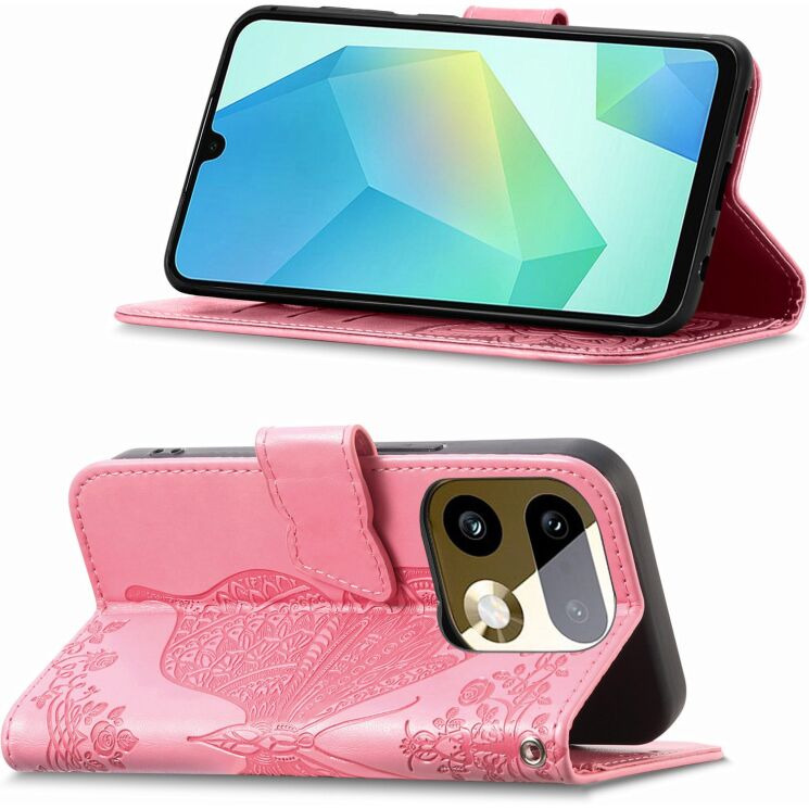 Чехол-книжка с рисунком UniCase Butterfly Pattern для Realme 16 Pro Plus - Pink: фото 4 из 9