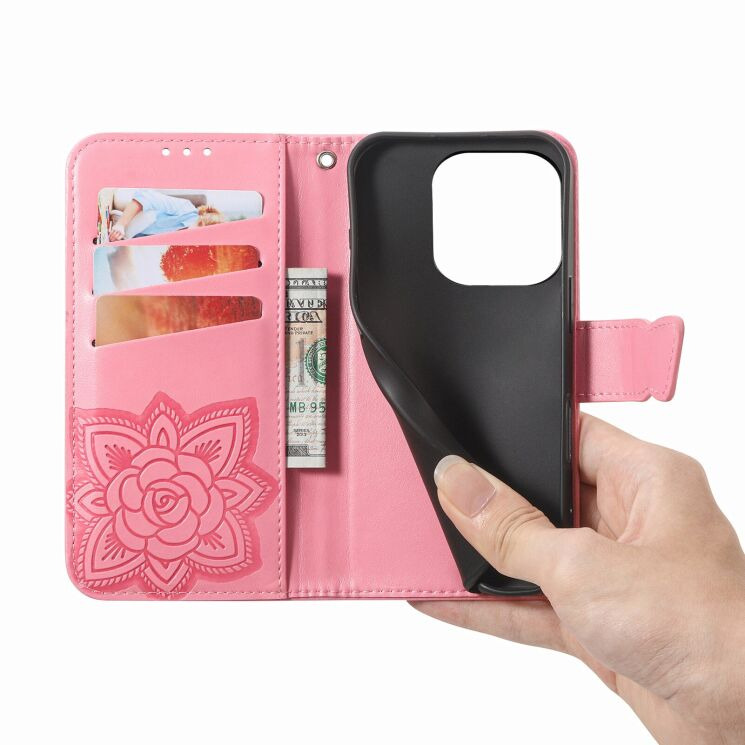 Чехол-книжка с рисунком UniCase Butterfly Pattern для Realme 16 Pro Plus - Pink: фото 3 из 9
