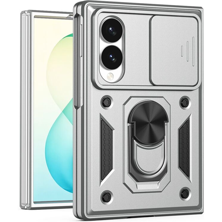 Чохол (PC+TPU) з підставкою Deexe Armor Shield (FF) для Samsung Galaxy Fold 8 - Silver: фото 1 з 9