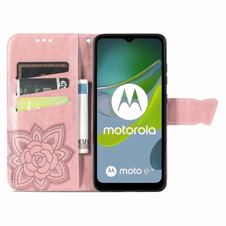 Чехол UniCase Butterfly Pattern для Motorola Moto E13 - Rose Gold: фото 2 из 10