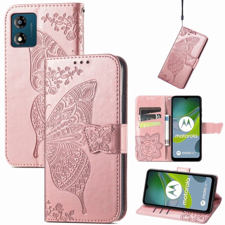 Чехол UniCase Butterfly Pattern для Motorola Moto E13 - Rose Gold: фото 6 из 10