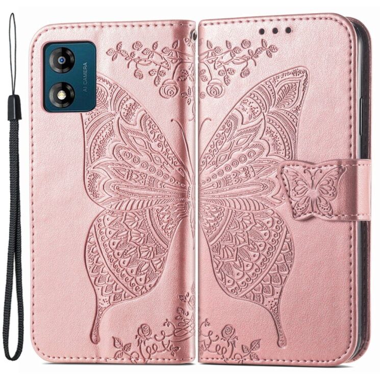 Чехол UniCase Butterfly Pattern для Motorola Moto E13 - Rose Gold: фото 1 из 10
