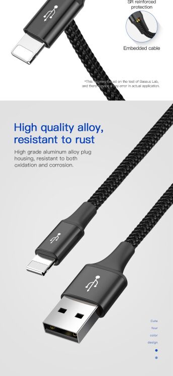 Дата-кабель Baseus Fast 4-in-1 Lightning(2)+Type-C+MicroUSB (3.5A, 1.2m) CA1T4-A01 - Black: фото 16 з 20
