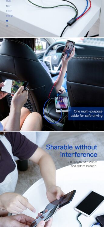 Дата-кабель Baseus Fast 4-in-1 Lightning(2)+Type-C+MicroUSB (3.5A, 1.2m) CA1T4-A01 - Black: фото 11 з 20