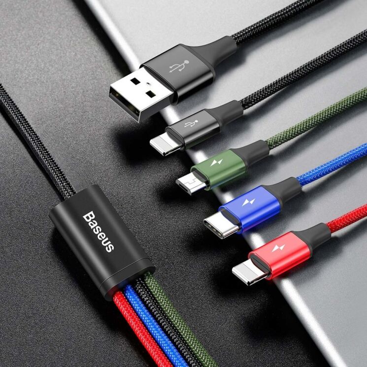 Дата-кабель Baseus Fast 4-in-1 Lightning(2)+Type-C+MicroUSB (3.5A, 1.2m) CA1T4-A01 - Black: фото 6 з 20