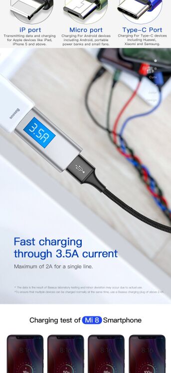Дата-кабель Baseus Fast 4-in-1 Lightning(2)+Type-C+MicroUSB (3.5A, 1.2m) CA1T4-A01 - Black: фото 13 з 20