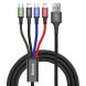 Дата-кабель Baseus Fast 4-in-1 Lightning(2)+Type-C+MicroUSB (3.5A, 1.2m) CA1T4-A01 - Black (895661B). Фото 1 з 20