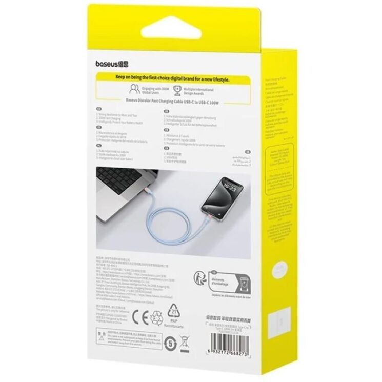Кабель Baseus Discolor Series Type-C to Type-C (100W, 1m) P10374902 - Galaxy Blue: фото 3 из 25