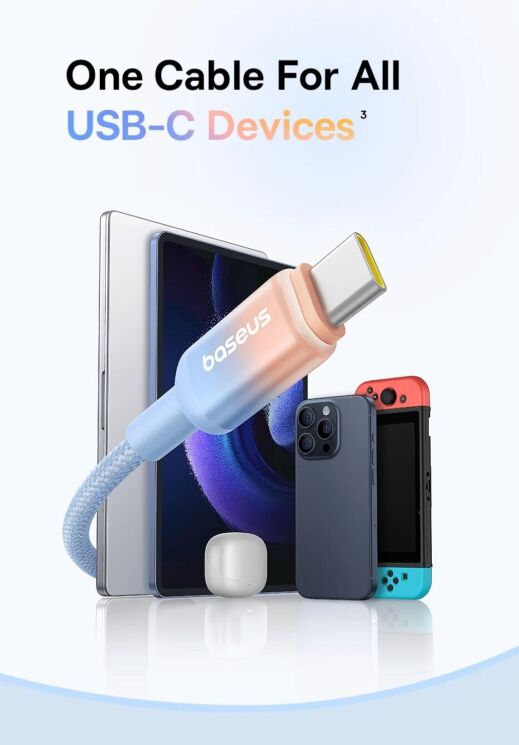 Кабель Baseus Discolor Series Type-C to Type-C (100W, 1m) P10374902 - Galaxy Blue: фото 13 из 25
