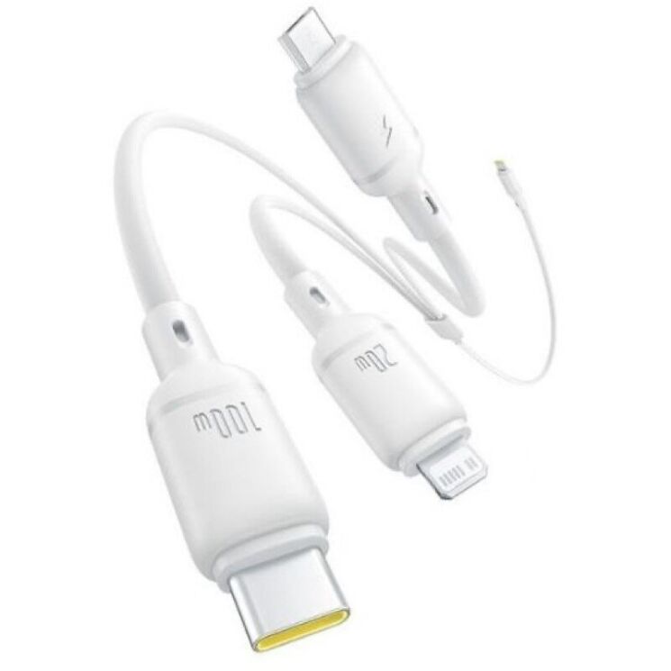 Кабель Baseus Silky 3 in 1 Type-C to Type-C+MicroUSB+Lightning (3.5A, 100W, 1.5m) P10377706213-00 - White: фото 3 з 10