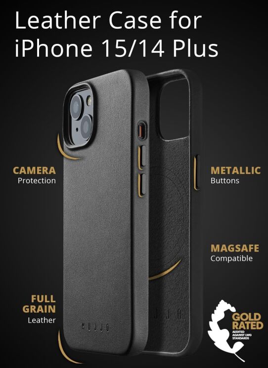 Кожаный чехол MUJJO Full Leather для Apple iPhone 14 Plus / 15 Plus - Black: фото 9 из 14