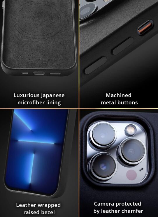 Кожаный чехол MUJJO Full Leather для Apple iPhone 14 Plus / 15 Plus - Black: фото 11 из 14