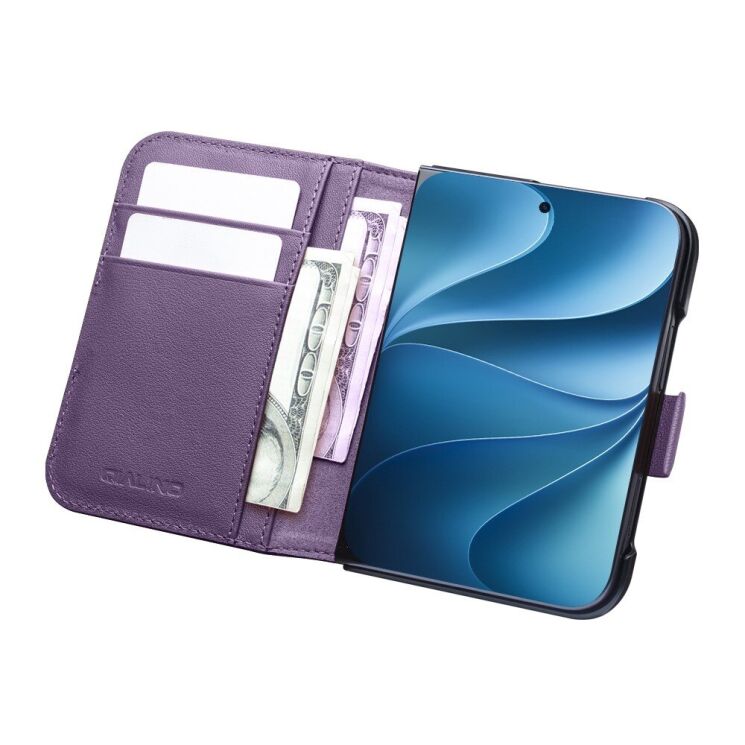 Шкіряний чохол QIALINO Wallet Case (FF) для iPhone Duo - Purple: фото 2 з 11
