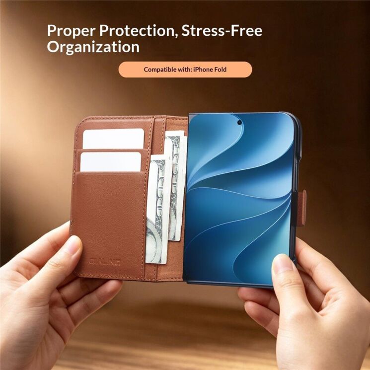 Шкіряний чохол QIALINO Wallet Case (FF) для iPhone Duo - Purple: фото 8 з 11