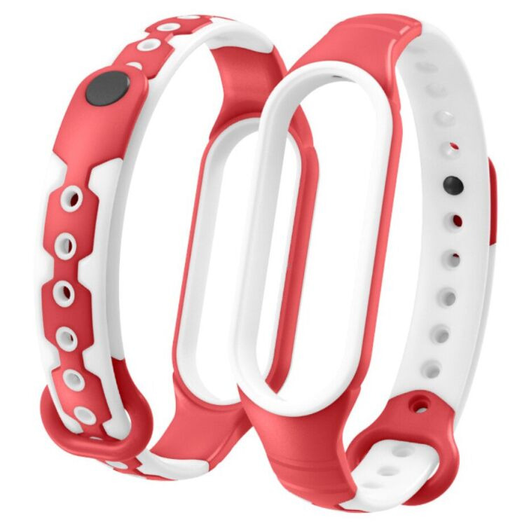 Ремешок Deexe Geometric Design для Xiaomi Mi Band 5 / Mi Band 6 - Red / White: фото 1 из 5