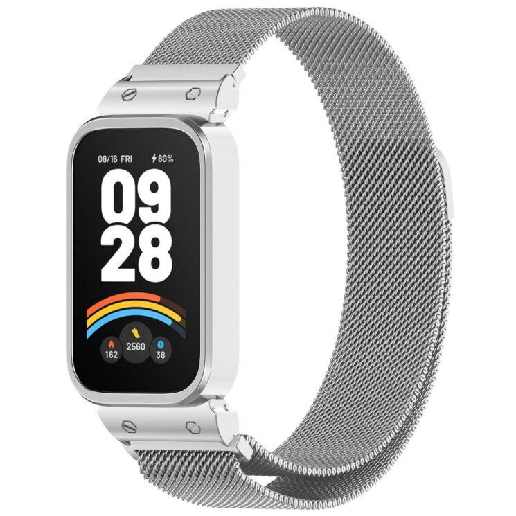 Ремешок Deexe Milanese Loop для Xiaomi Mi Smart Band 9 Active / Redmi Band 3 - Silver: фото 4 из 11