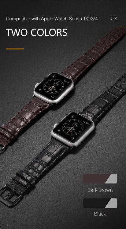 Ремешок DUX DUCIS Crocodile Texture для Apple Watch 46 / 45 / 44 / SE 44 / 42 (Series 1-3) / Ultra / Ultra 2 - Black: фото 7 из 16