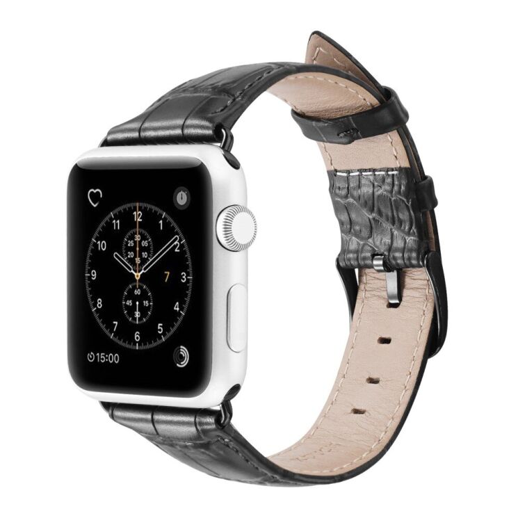 Ремешок DUX DUCIS Crocodile Texture для Apple Watch 46 / 45 / 44 / SE 44 / 42 (Series 1-3) / Ultra / Ultra 2 - Black: фото 1 из 16