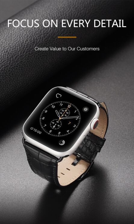 Ремешок DUX DUCIS Crocodile Texture для Apple Watch 46 / 45 / 44 / SE 44 / 42 (Series 1-3) / Ultra / Ultra 2 - Black: фото 11 из 16