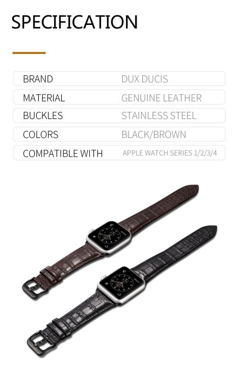 Ремешок DUX DUCIS Crocodile Texture для Apple Watch 46 / 45 / 44 / SE 44 / 42 (Series 1-3) / Ultra / Ultra 2 - Black: фото 15 из 16
