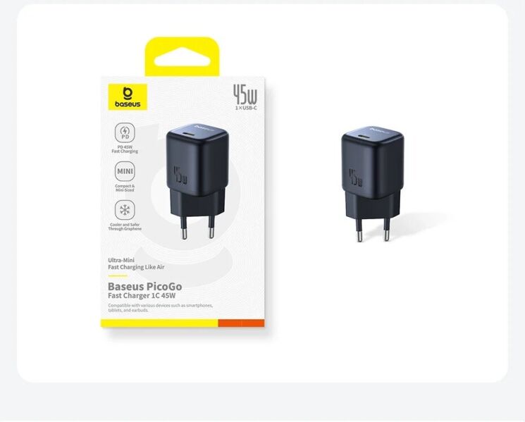 Сетевое зарядное устройство Baseus PicoGo Type-C (45W) P10176800123-00 - Black: фото 16 из 16