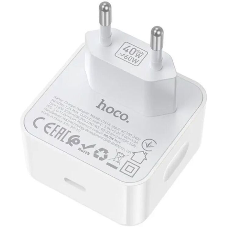 Мережевий зарядний пристрій Hoco C161A PD40W (Type-C) - White (995643W) Мережевий зарядний пристрій Hoco C161A PD40W (Type-C) - White: фото 5 з 8