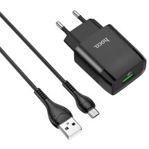 Сетевое зарядное устройство Hoco C72Q QC3.0 (1USB, 2A) + кабель MicroUSB - Black: фото 1 из 6