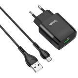 Мережевий зарядний пристрій Hoco C72Q QC3.0 (1USB, 2A) + кабель MicroUSB - Black (141668B)