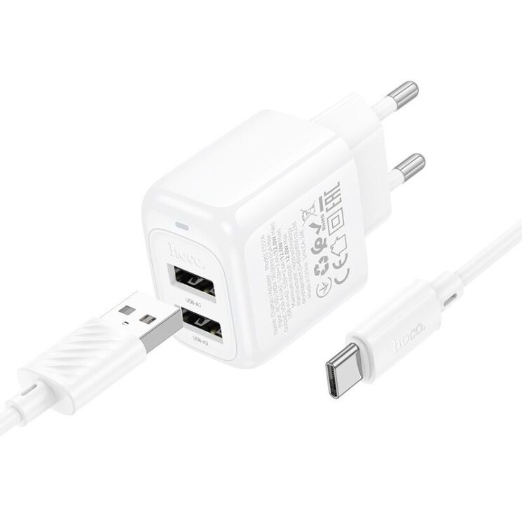 Сетевое зарядное устройство Hoco CS51A Surplus (2USB, 2.4A) + кабель USB to Type-C - White: фото 5 из 8