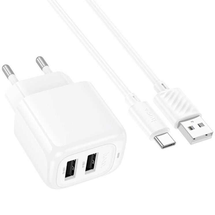Сетевое зарядное устройство Hoco CS51A Surplus (2USB, 2.4A) + кабель USB to Type-C - White: фото 2 из 8