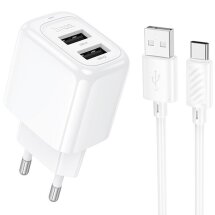 Сетевое зарядное устройство Hoco CS51A Surplus (2USB, 2.4A) + кабель USB to Type-C - White: фото 1 из 8