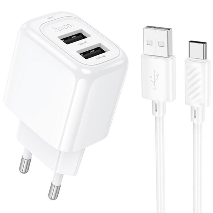 Сетевое зарядное устройство Hoco CS51A Surplus (2USB, 2.4A) + кабель USB to Type-C - White: фото 1 из 8