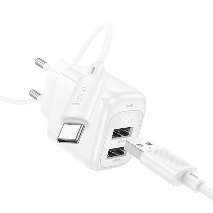 Сетевое зарядное устройство Hoco CS51A Surplus (2USB, 2.4A) + кабель USB to Type-C - White: фото 4 из 8