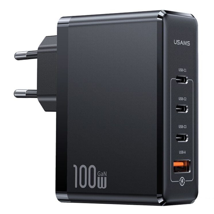Мережевий зарядний пристрій Usams US-CC163 T50 100W 4 Ports ACCC GaN Fast Charger - Black: фото 1 з 21