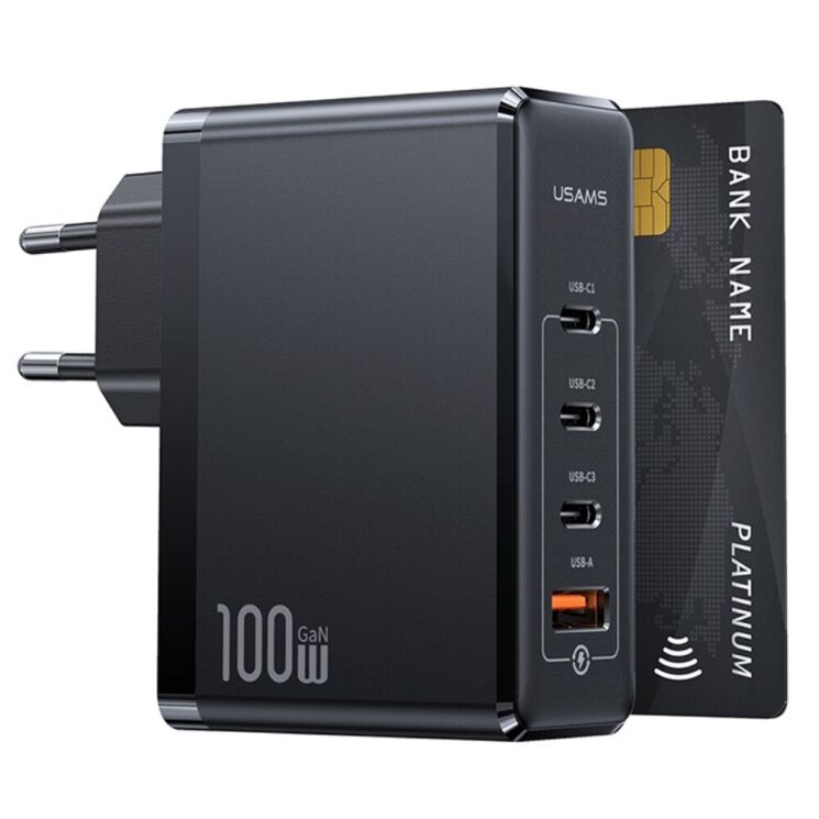 Мережевий зарядний пристрій Usams US-CC163 T50 100W 4 Ports ACCC GaN Fast Charger - Black: фото 4 з 21