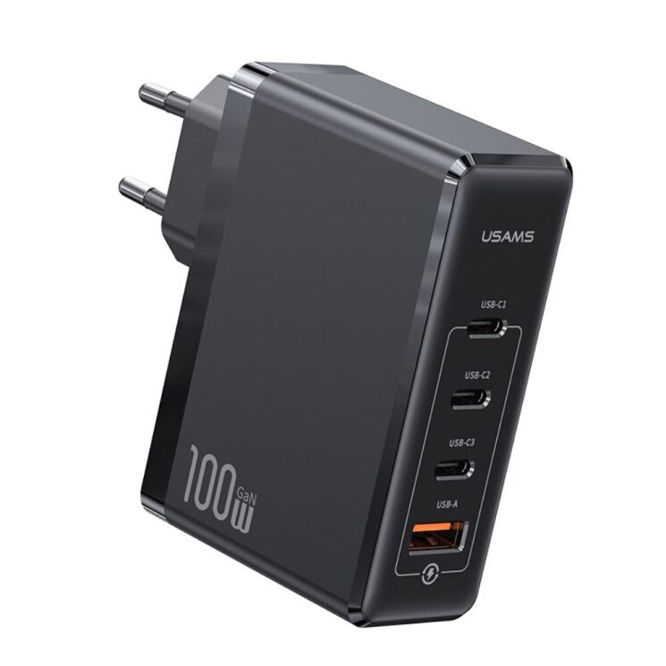 Мережевий зарядний пристрій Usams US-CC163 T50 100W 4 Ports ACCC GaN Fast Charger - Black: фото 2 з 21