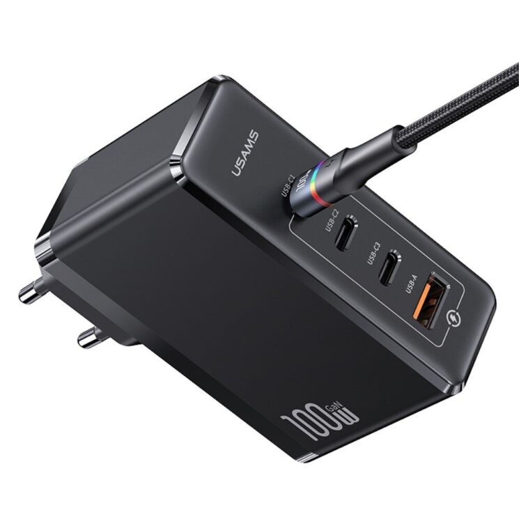 Мережевий зарядний пристрій Usams US-CC163 T50 100W 4 Ports ACCC GaN Fast Charger - Black: фото 3 з 21