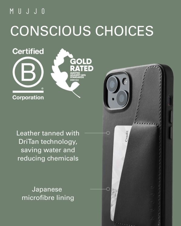 Кожаный чехол MUJJO Full Leather Wallet для Apple iPhone 15 Plus - Black: фото 5 из 8